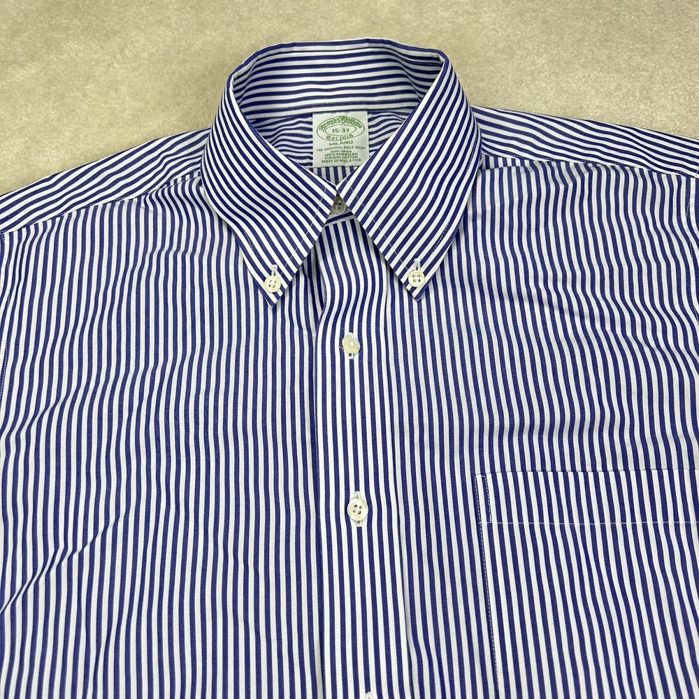 Brooks Brothers Milano Shirt Men 15 32 Non Iron Supima Cotton Button Down Poplin